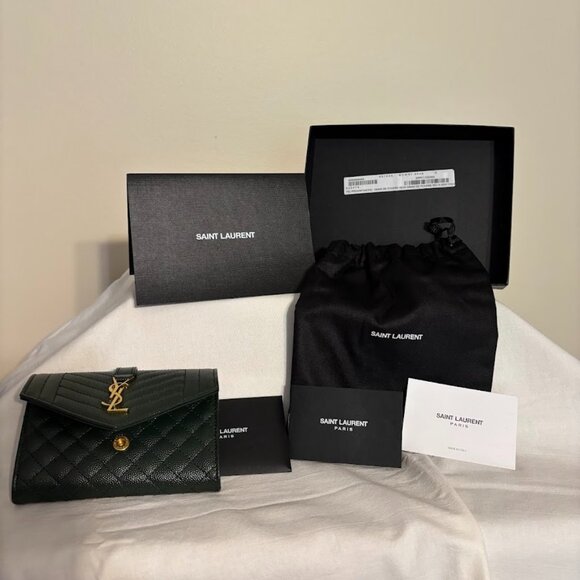 NEW YSL Monogram Leather Continental Wallet in Gold Tone, Box & Dust Bag - Picture 1 of 16